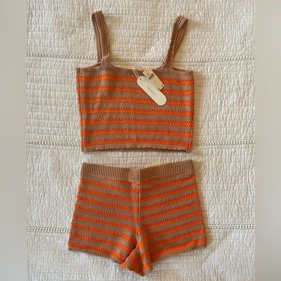 Anthropologie Flat White orange and tan, striped knit set.  NWT - Picture 2 of 6